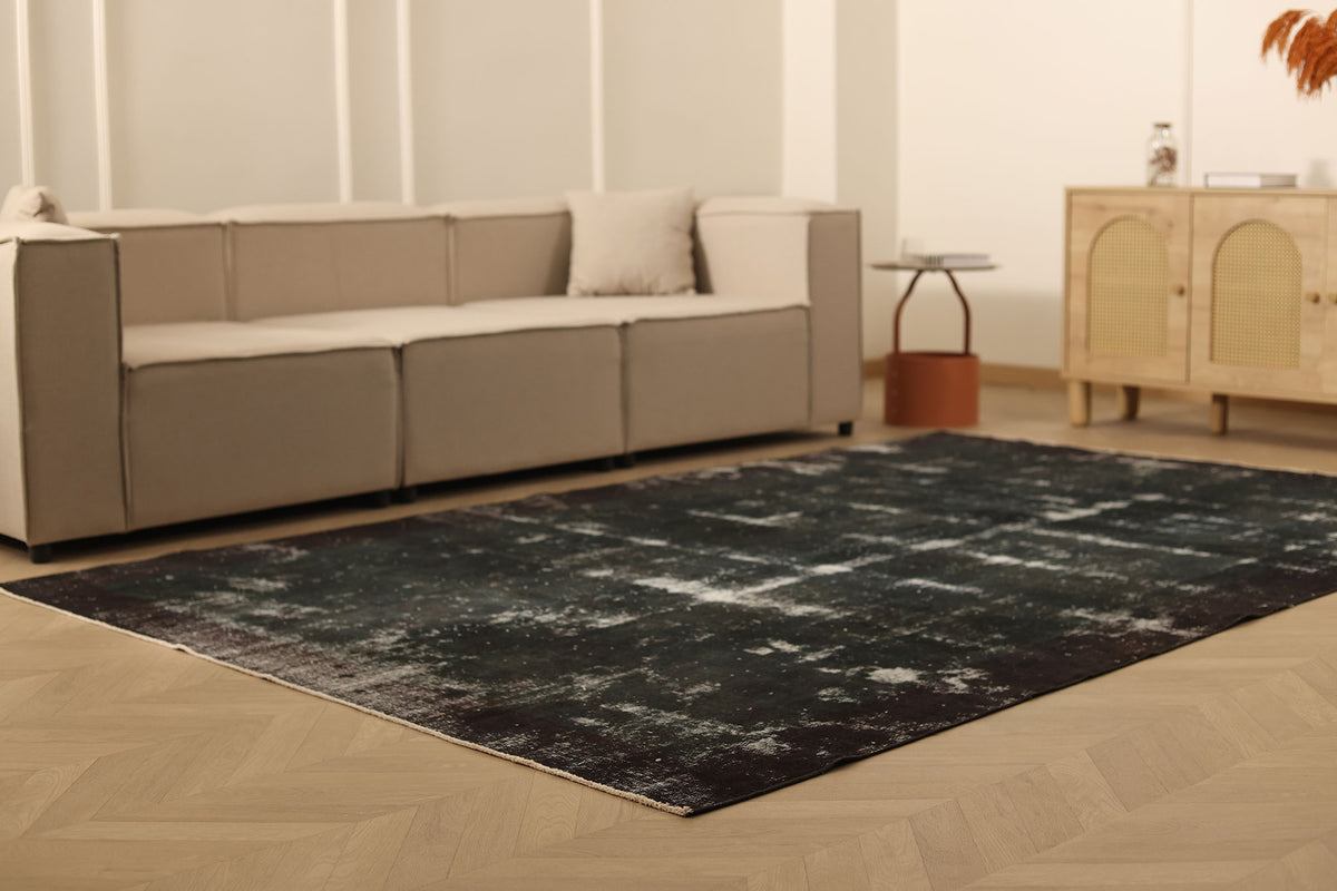 Vintage Isparta Turkish Area Rug 6x10 ft — Gray Overdyed (No. 58800)