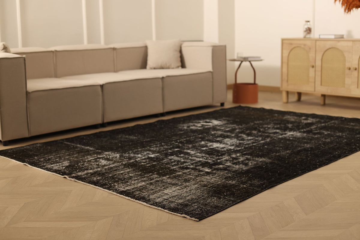 Vintage Isparta Turkish Area Rug 6x9 ft — Gray Overdyed (No. 58803)