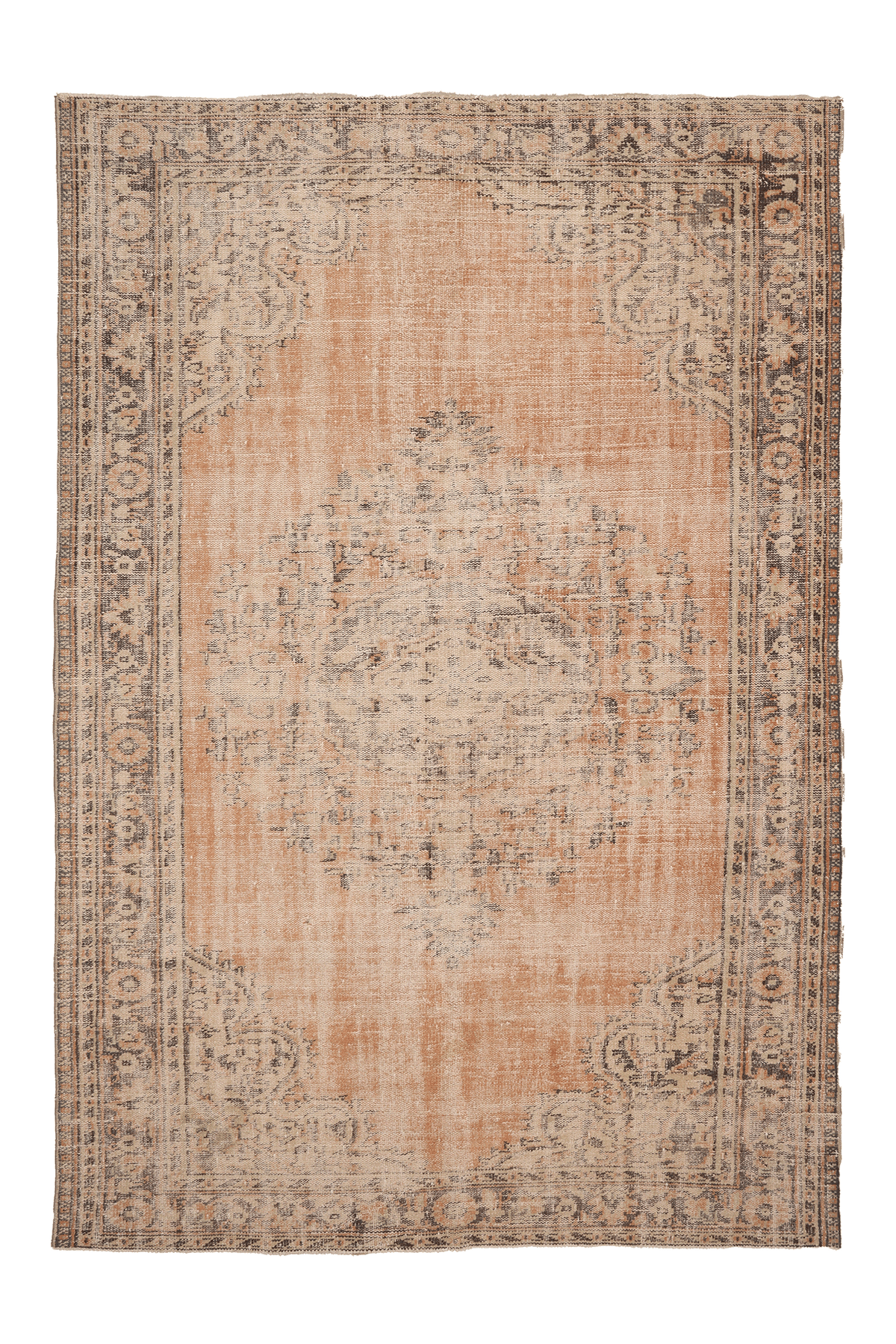 Vintage Manisa Turkish Area Rug 6x9 ft — Orange & Beige Floral (No. 58807)