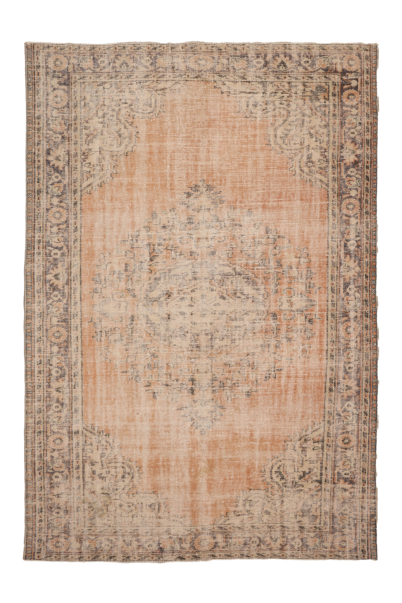 Vintage Manisa Turkish Area Rug 6x9 ft — Orange & Beige Floral (No. 58807)