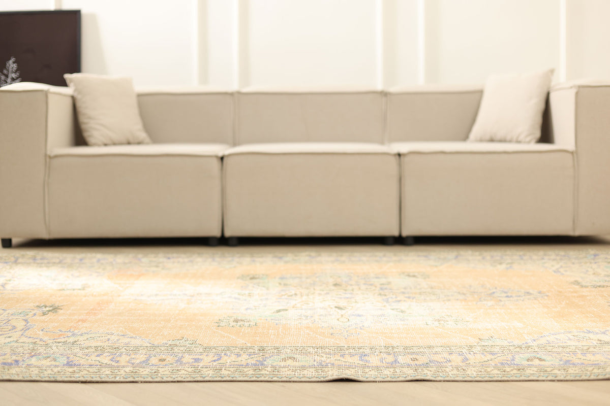Vintage Manisa Turkish Area Rug 6x9 ft — Orange Floral (No. 58808)