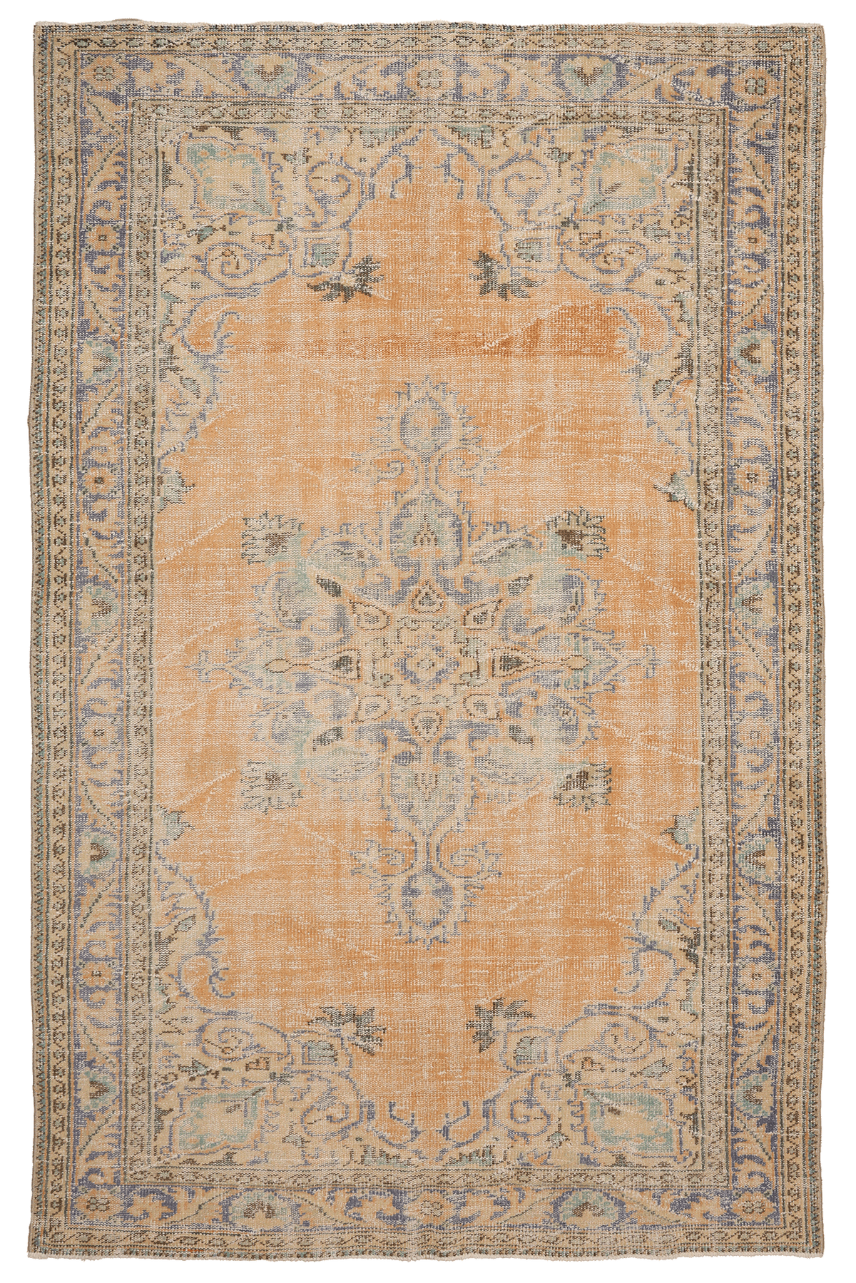 Vintage Manisa Turkish Area Rug 6x9 ft — Orange Floral (No. 58808)