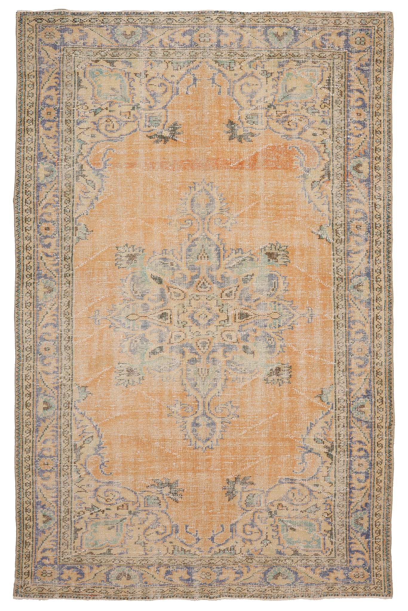 Vintage Manisa Turkish Area Rug 6x9 ft — Orange Floral (No. 58808)