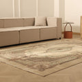 Vintage Isparta Turkish Area Rug 6x9 ft — Beige & Brown Floral (No. 58809)