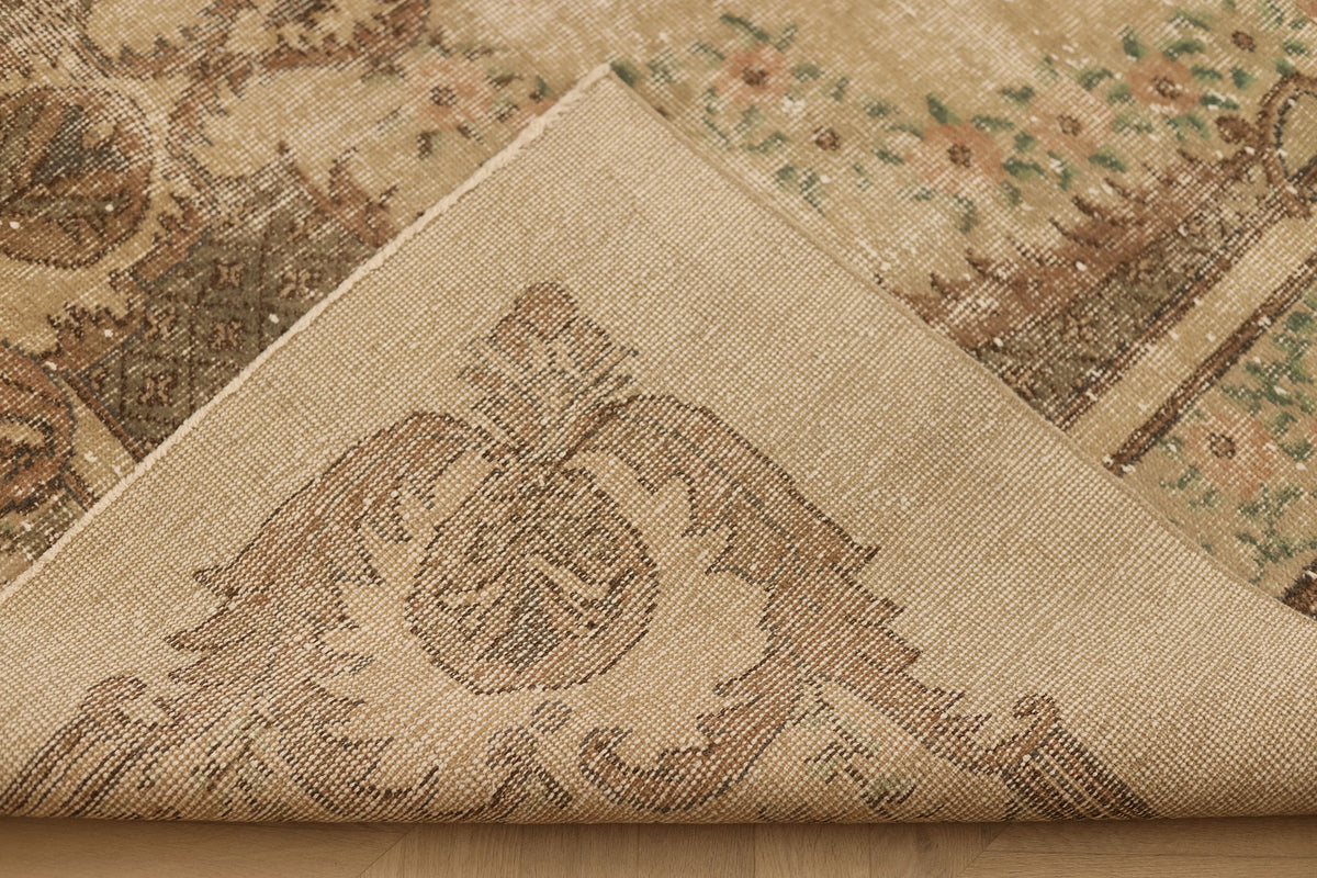 Vintage Isparta Turkish Area Rug 6x9 ft — Beige & Brown Floral (No. 58809)