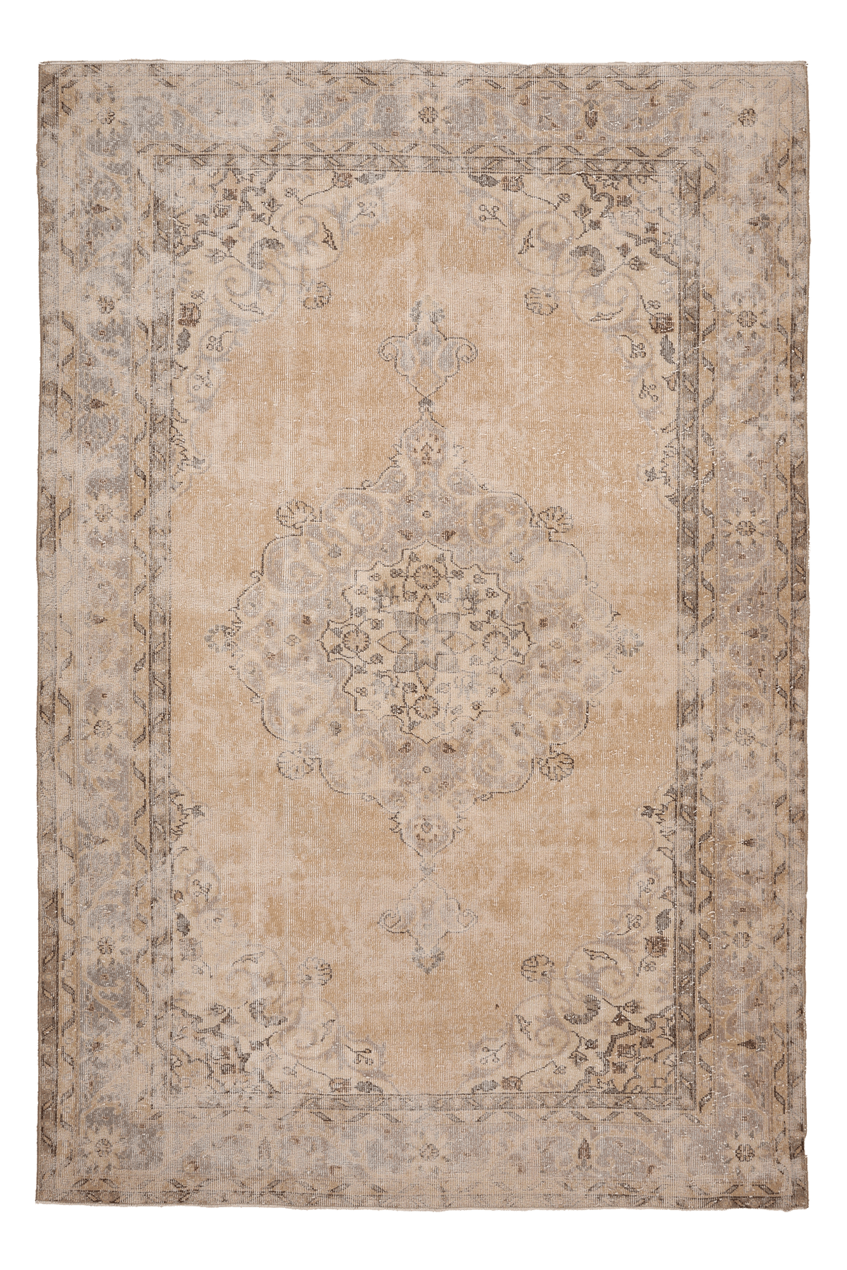 Vintage Isparta Turkish Area Rug 6x10 ft — Beige & Gray Floral (No. 58810)