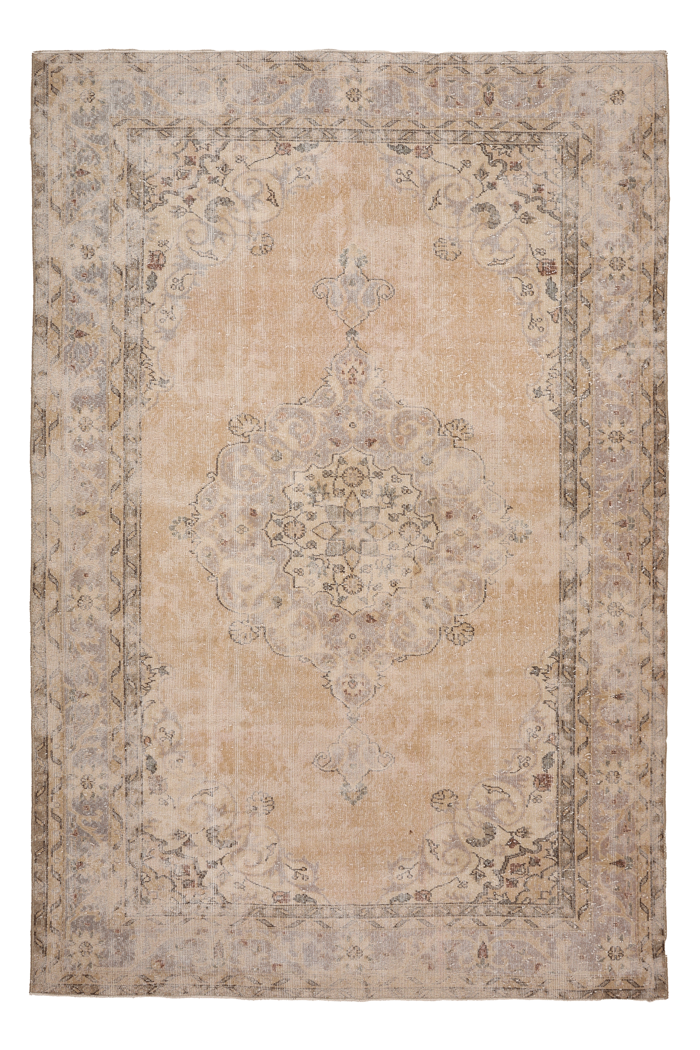 Vintage Isparta Turkish Area Rug 6x10 ft — Beige & Gray Floral (No. 58810)