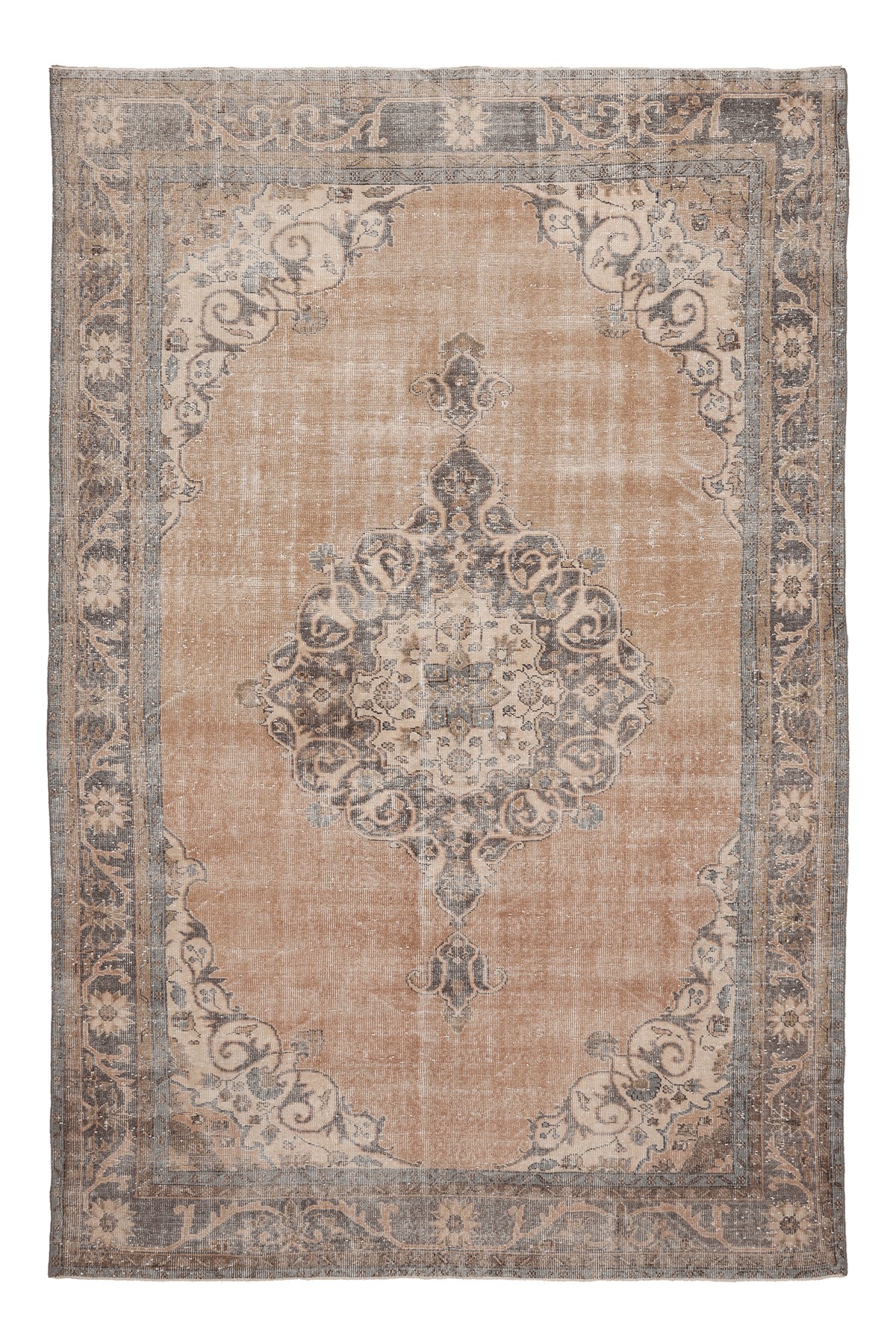 Vintage Isparta Turkish Area Rug 6x10 ft — Beige & Gray Floral (No. 58812)