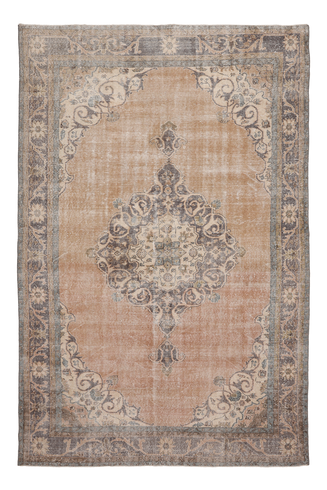 Vintage Isparta Turkish Area Rug 6x10 ft — Beige & Gray Floral (No. 58812)