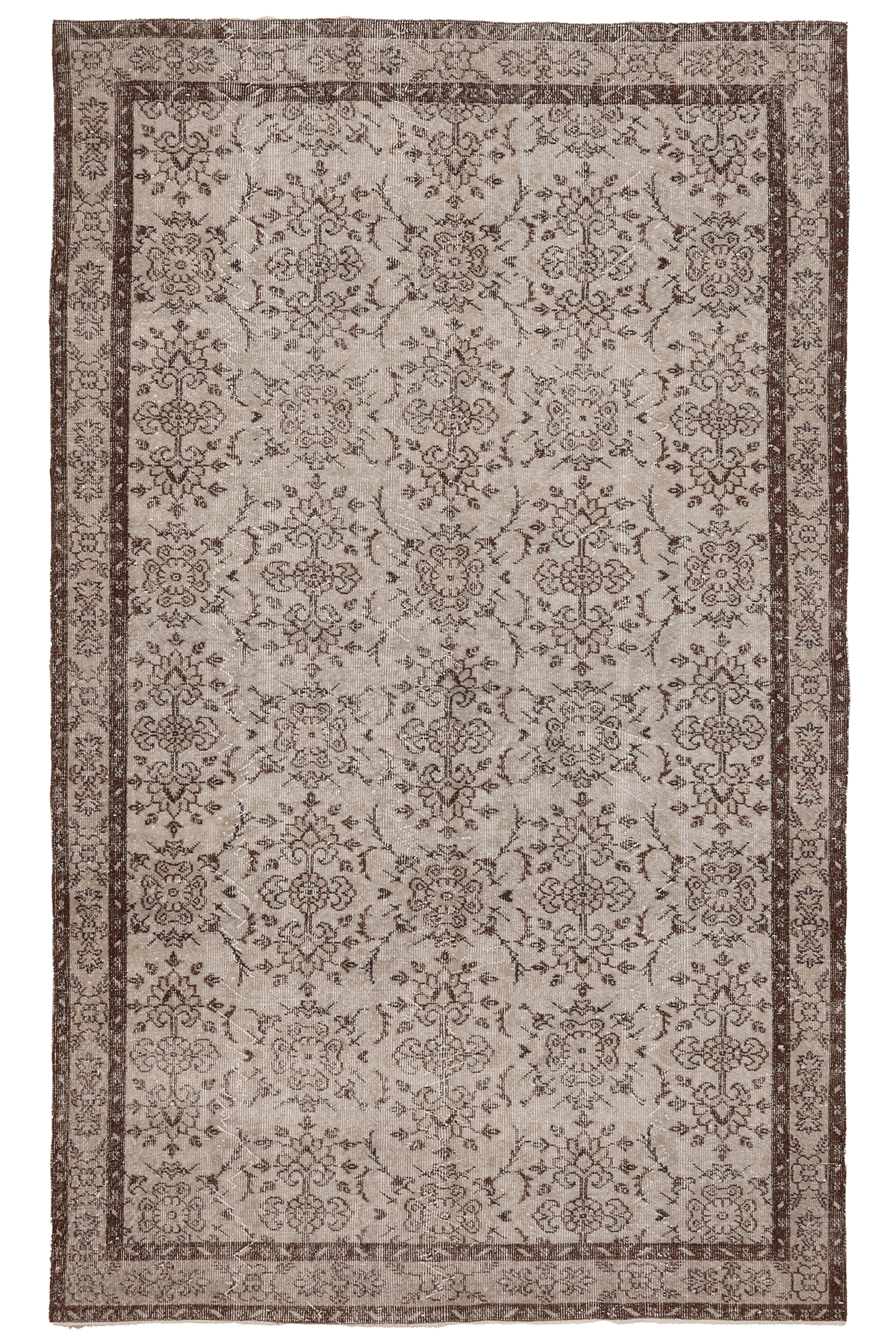 Vintage Isparta Turkish Area Rug 6x9 ft — Gray Floral (No. 58813)