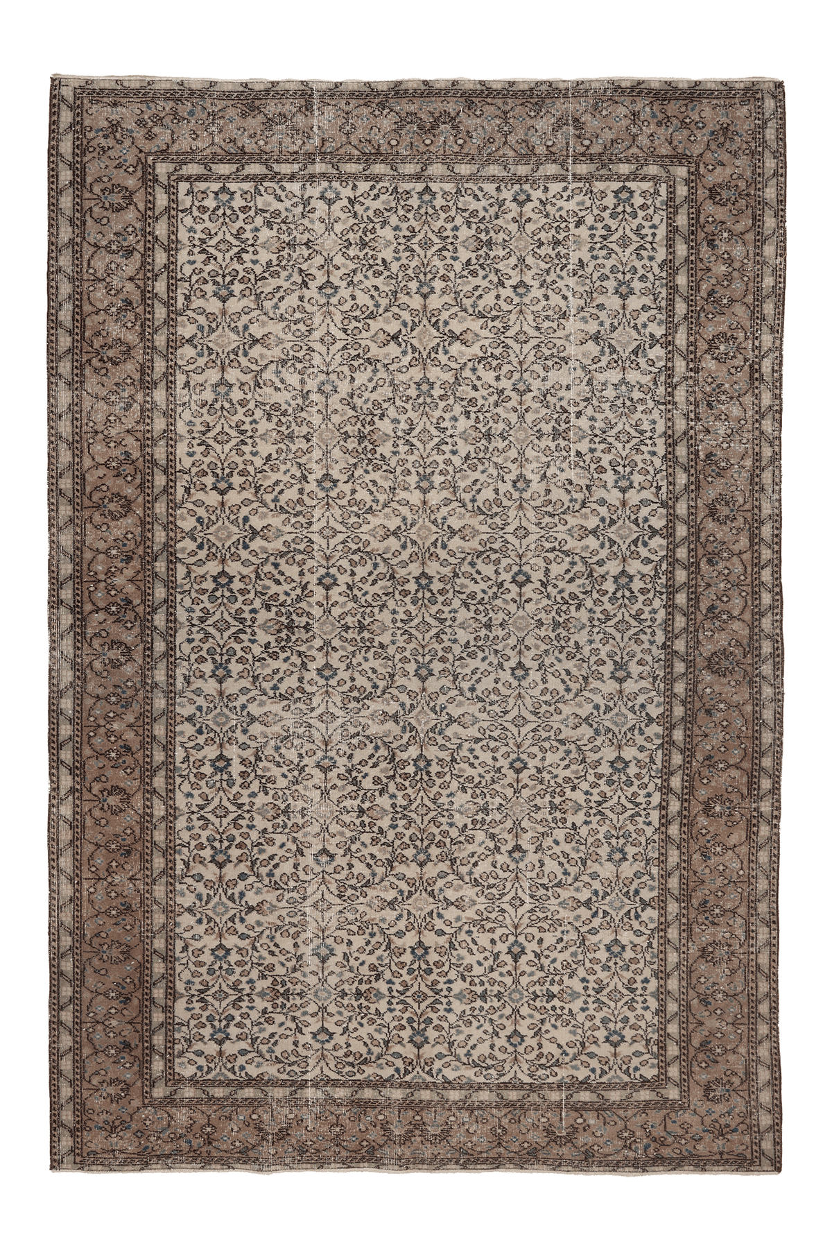 Vintage Isparta Turkish Area Rug 6x9 ft — Beige & Brown Floral (No. 58814)