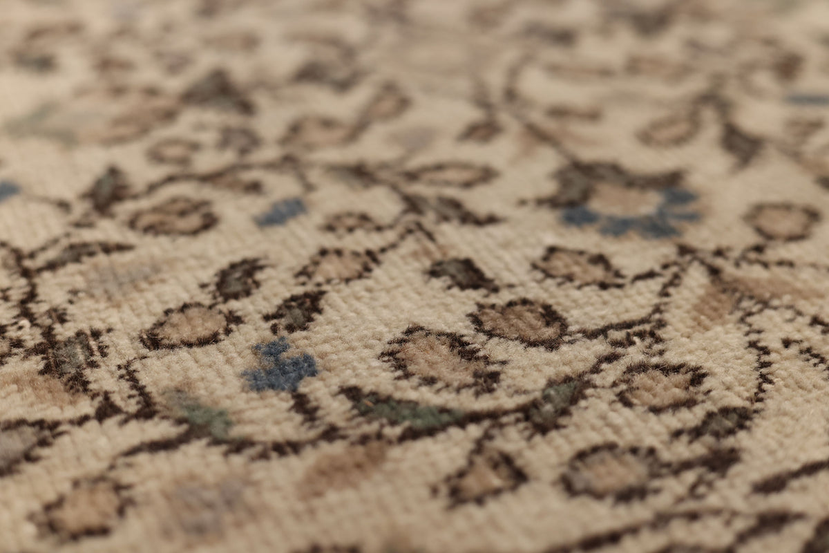 Vintage Isparta Turkish Area Rug 6x9 ft — Beige & Brown Floral (No. 58814)