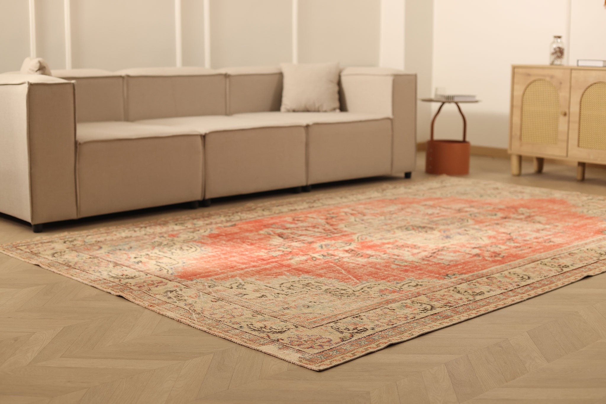 Vintage Manisa Turkish Area Rug 6x10 ft — Red & Beige Floral (No. 58815)