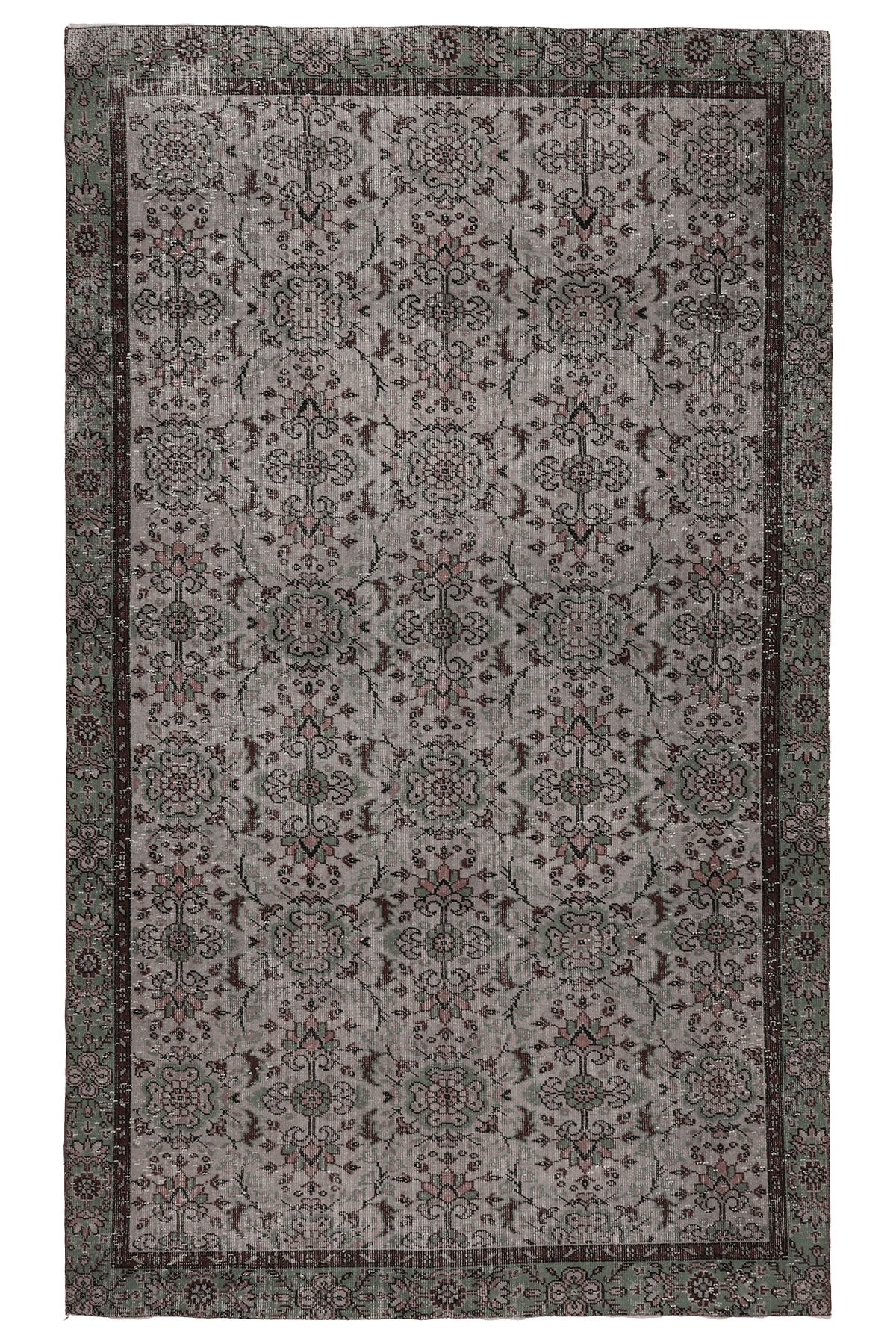 Vintage Isparta Turkish Area Rug 5x9 ft — Gray Floral (No. 58817)