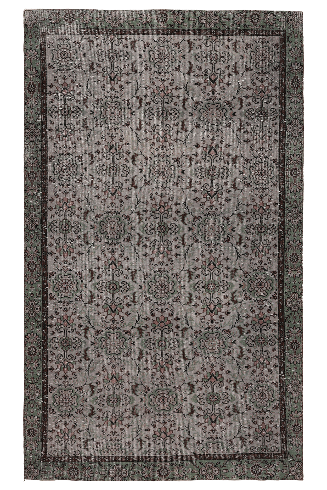 Vintage Isparta Turkish Area Rug 5x9 ft — Gray Floral (No. 58817)