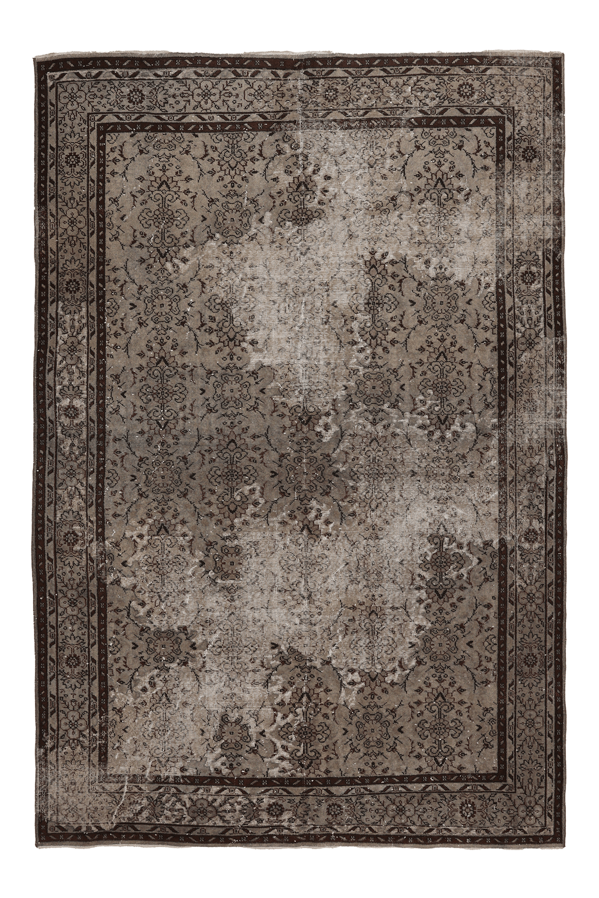 Vintage Isparta Turkish Area Rug 6x10 ft — Gray & Brown Floral (No. 58819)