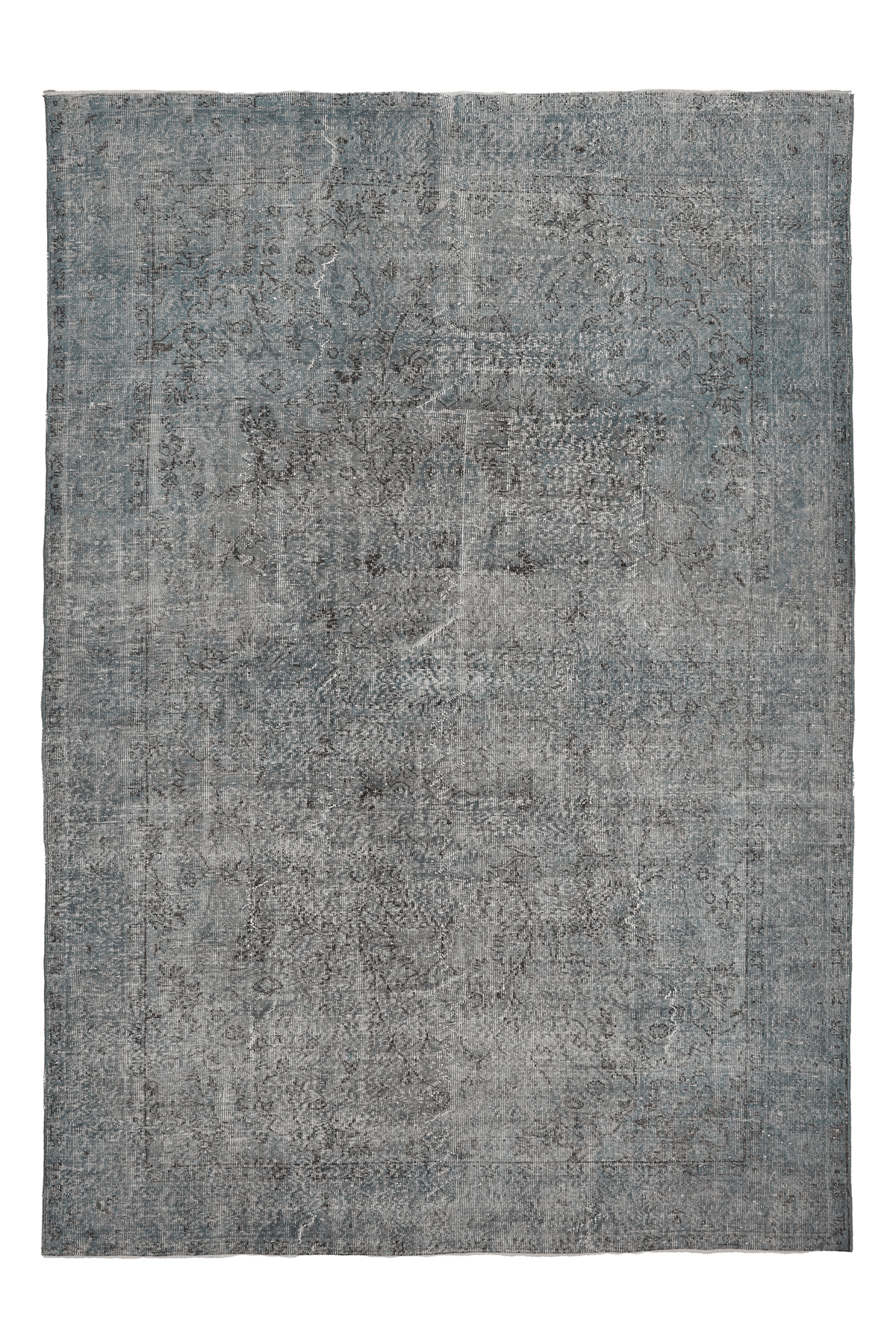Vintage Isparta Turkish Area Rug 6x9 ft — Gray & Blue Overdyed