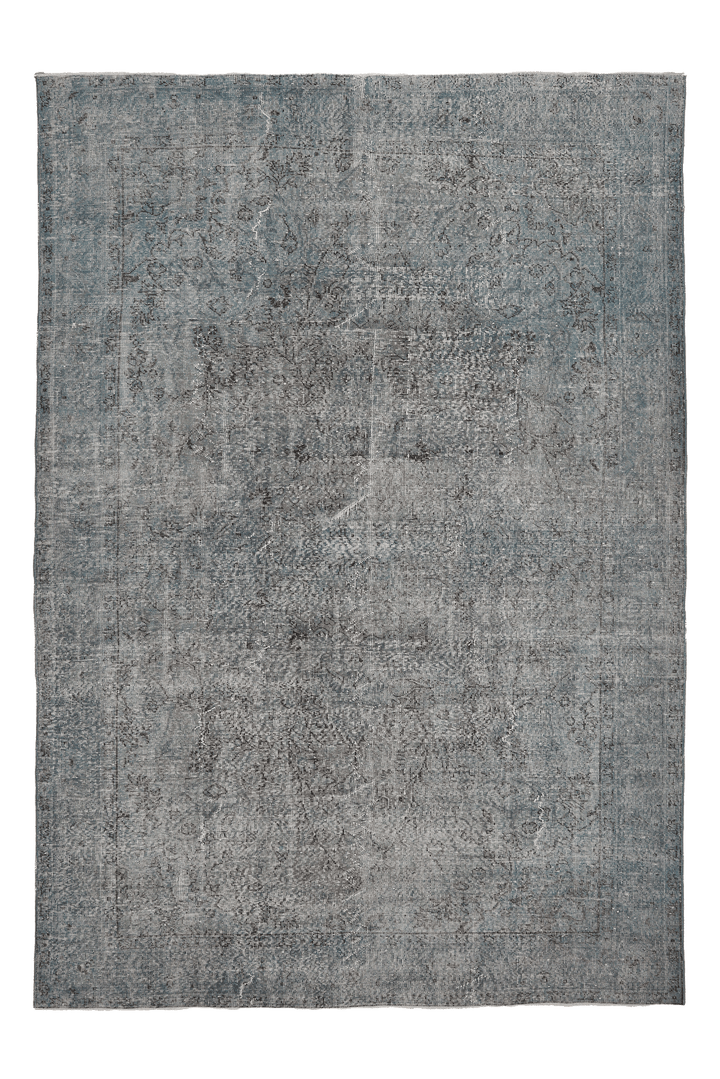 Vintage Isparta Turkish Area Rug 6x9 ft — Gray & Blue Overdyed