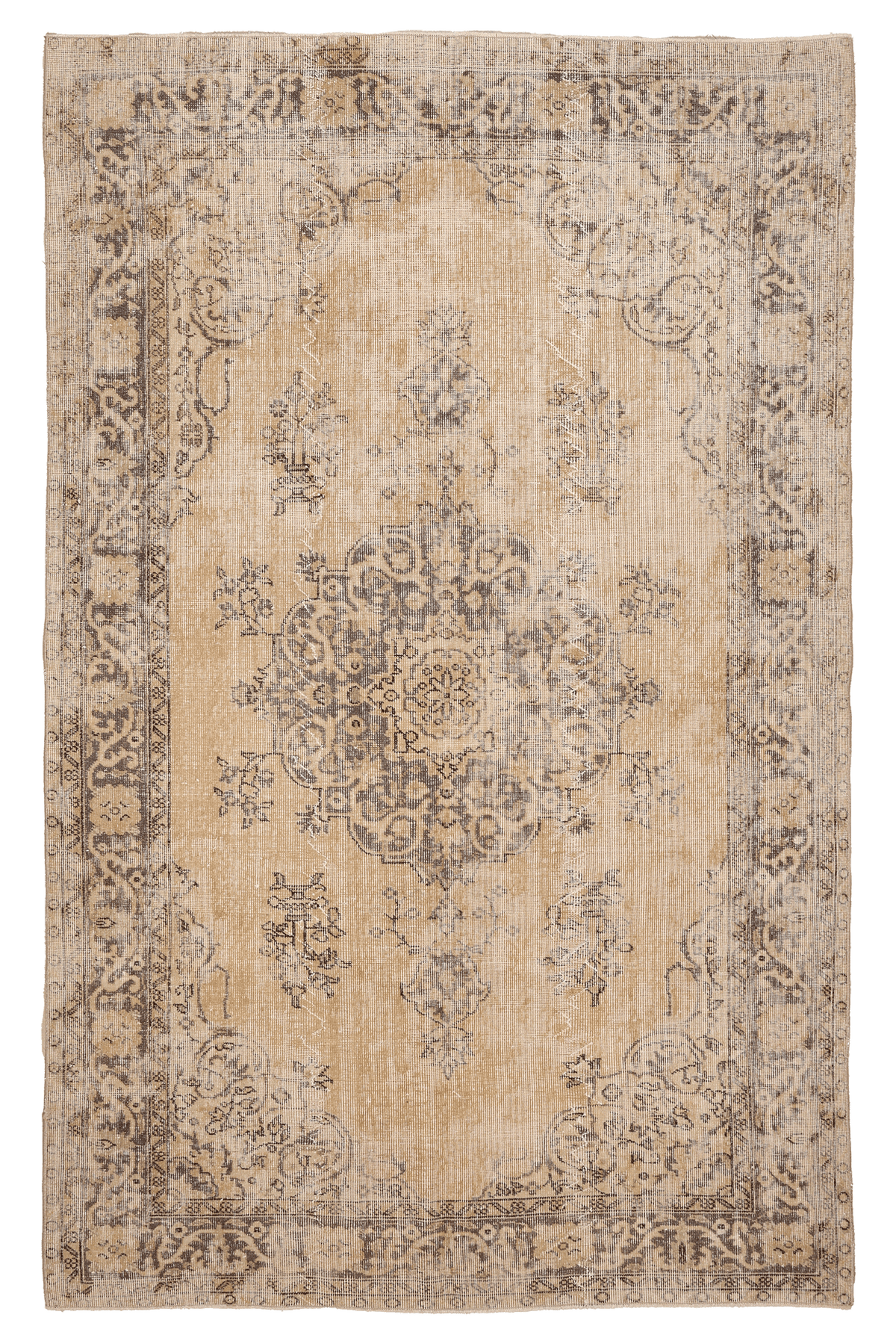Vintage Isparta Turkish Area Rug 6x9 ft — Beige & Brown Floral (No. 58821)