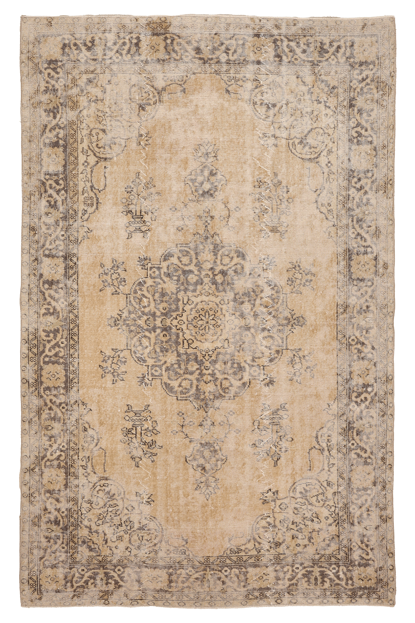 Vintage Isparta Turkish Area Rug 6x9 ft — Beige & Brown Floral (No. 58821)