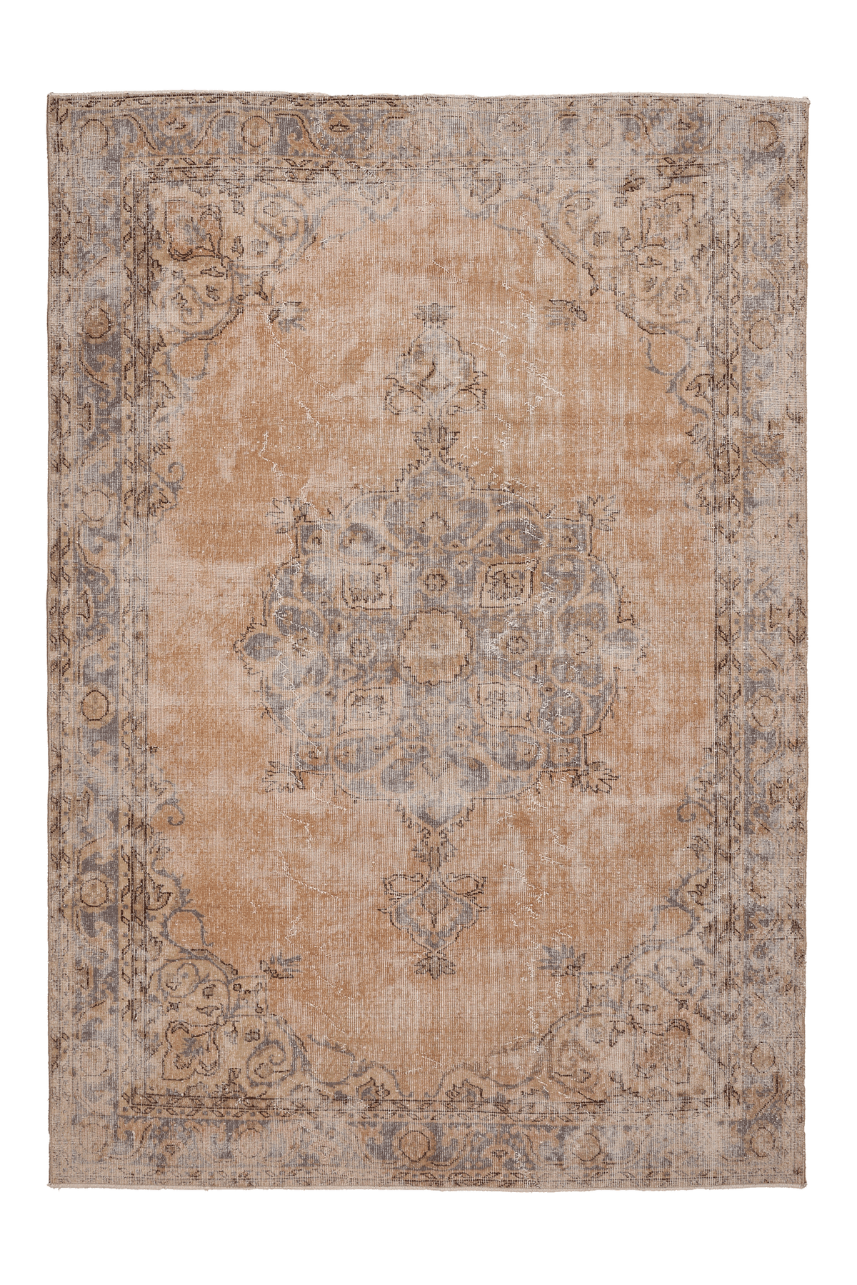Vintage Isparta Turkish Area Rug 6x9 ft — Beige & Gray Floral (No. 58822)