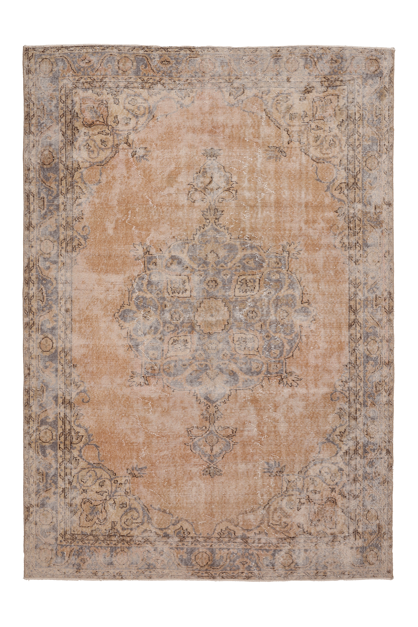Vintage Isparta Turkish Area Rug 6x9 ft — Beige & Gray Floral (No. 58822)