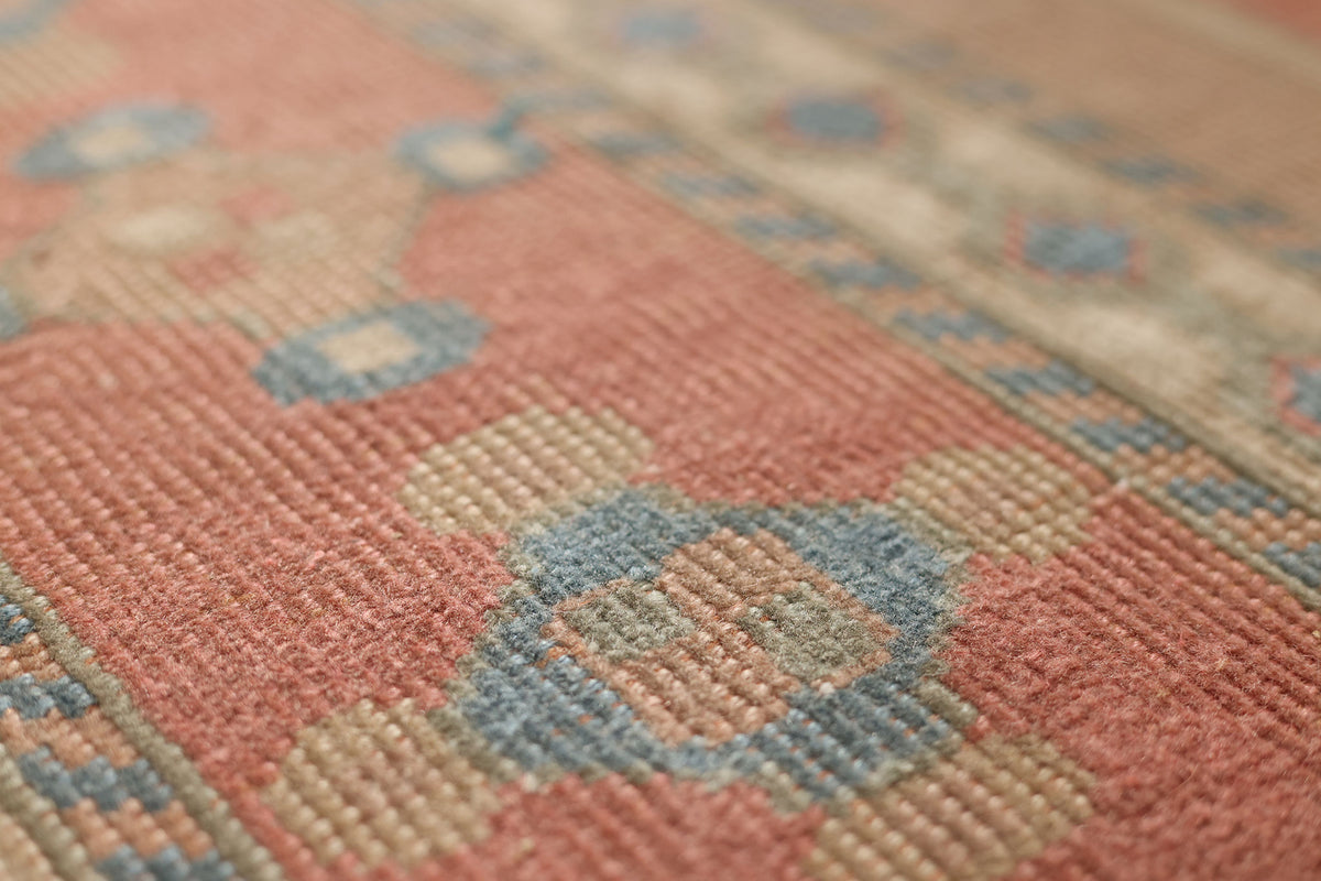 Vintage Muğla Turkish Area Rug 4x6 ft — Brown & Red Geometric