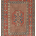 Vintage Muğla Turkish Area Rug 4x6 ft — Brown & Red Geometric