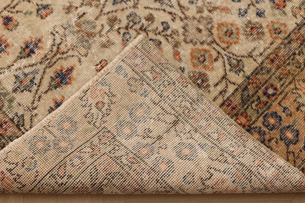 Vintage Isparta Turkish Area Rug 6x9 ft — Beige & Brown Floral