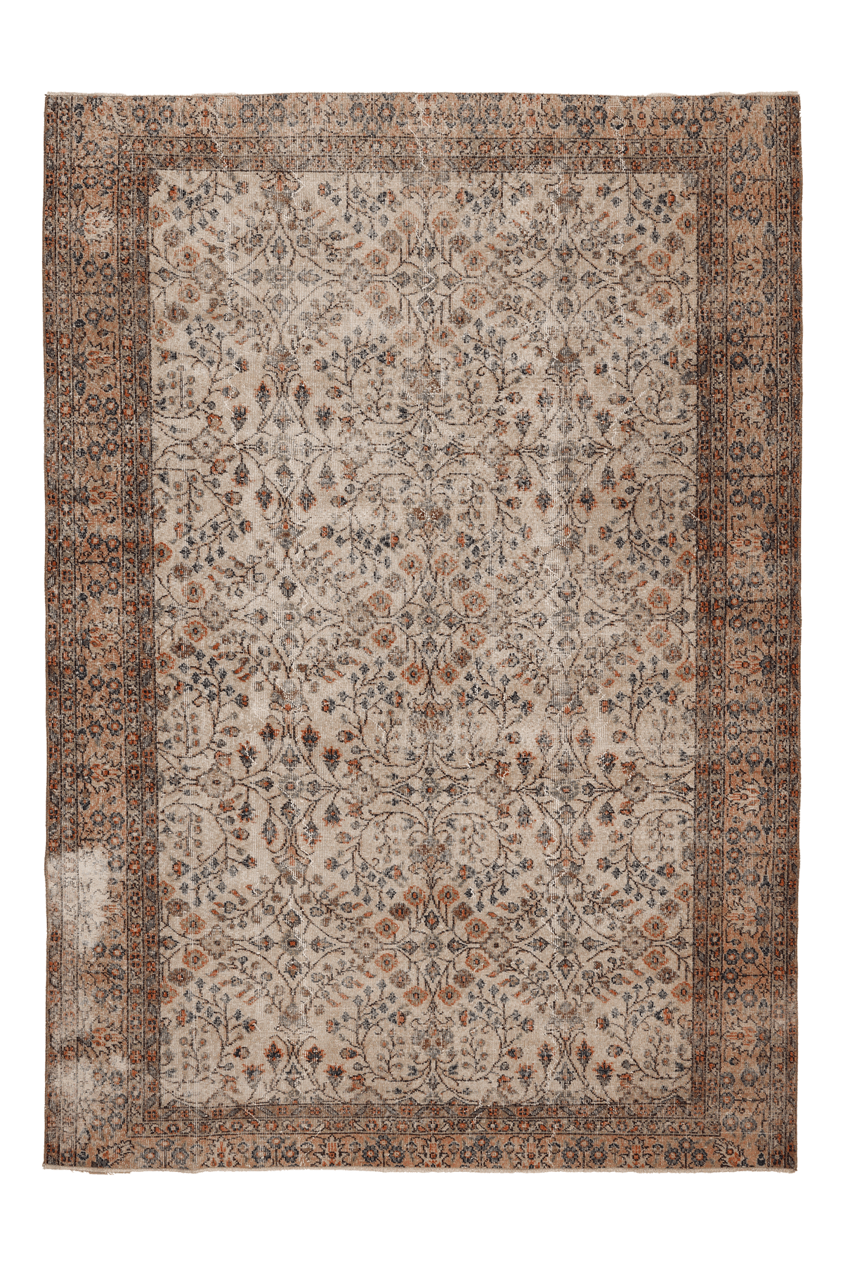 Vintage Isparta Turkish Area Rug 6x9 ft — Beige & Brown Floral
