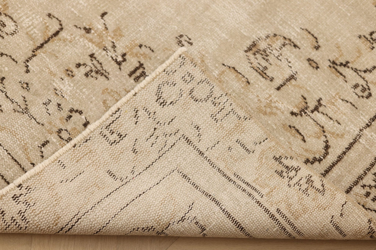 Vintage Manisa Turkish Area Rug 6x9 ft — Beige & Brown Floral