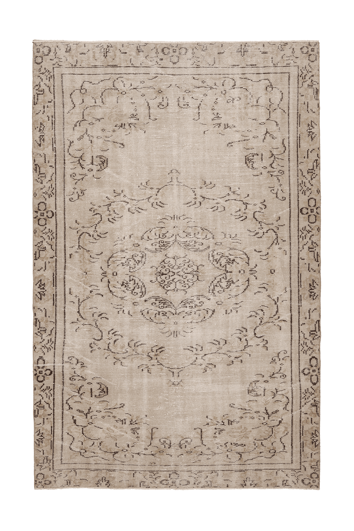 Vintage Manisa Turkish Area Rug 6x9 ft — Beige & Brown Floral