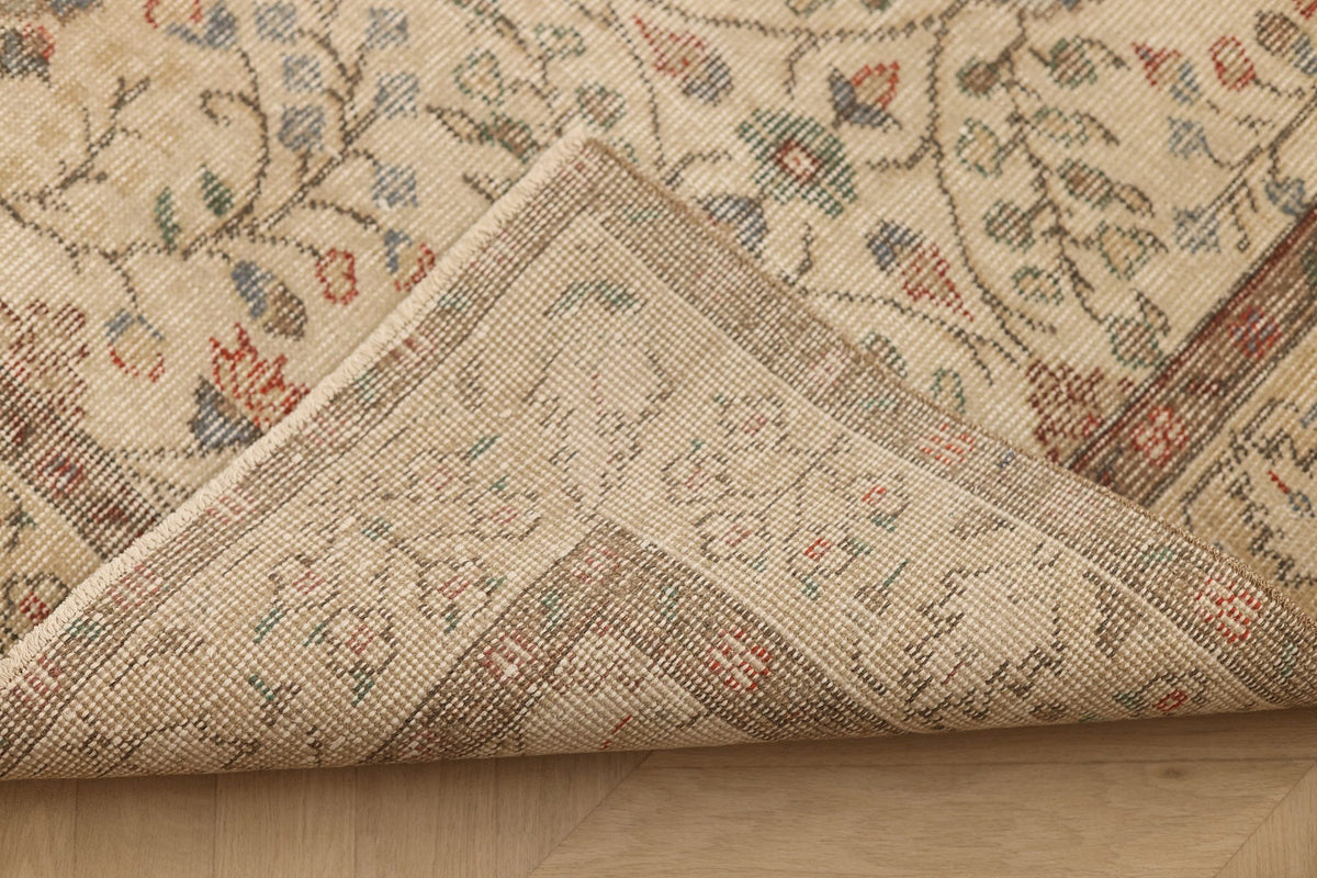 Vintage Isparta Turkish Area Rug 6x9 ft — Beige & Brown Floral