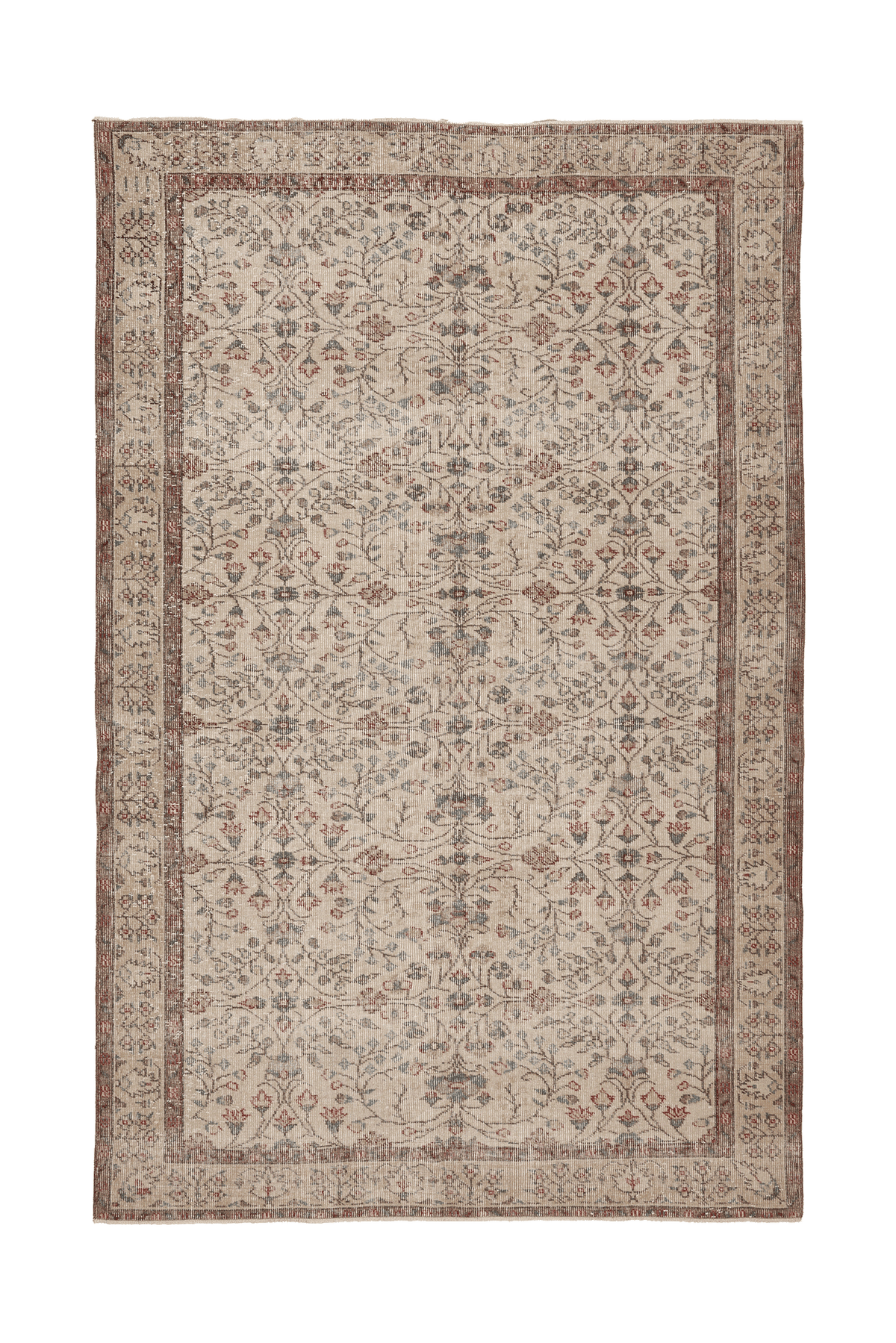 Vintage Isparta Turkish Area Rug 6x9 ft — Beige & Brown Floral