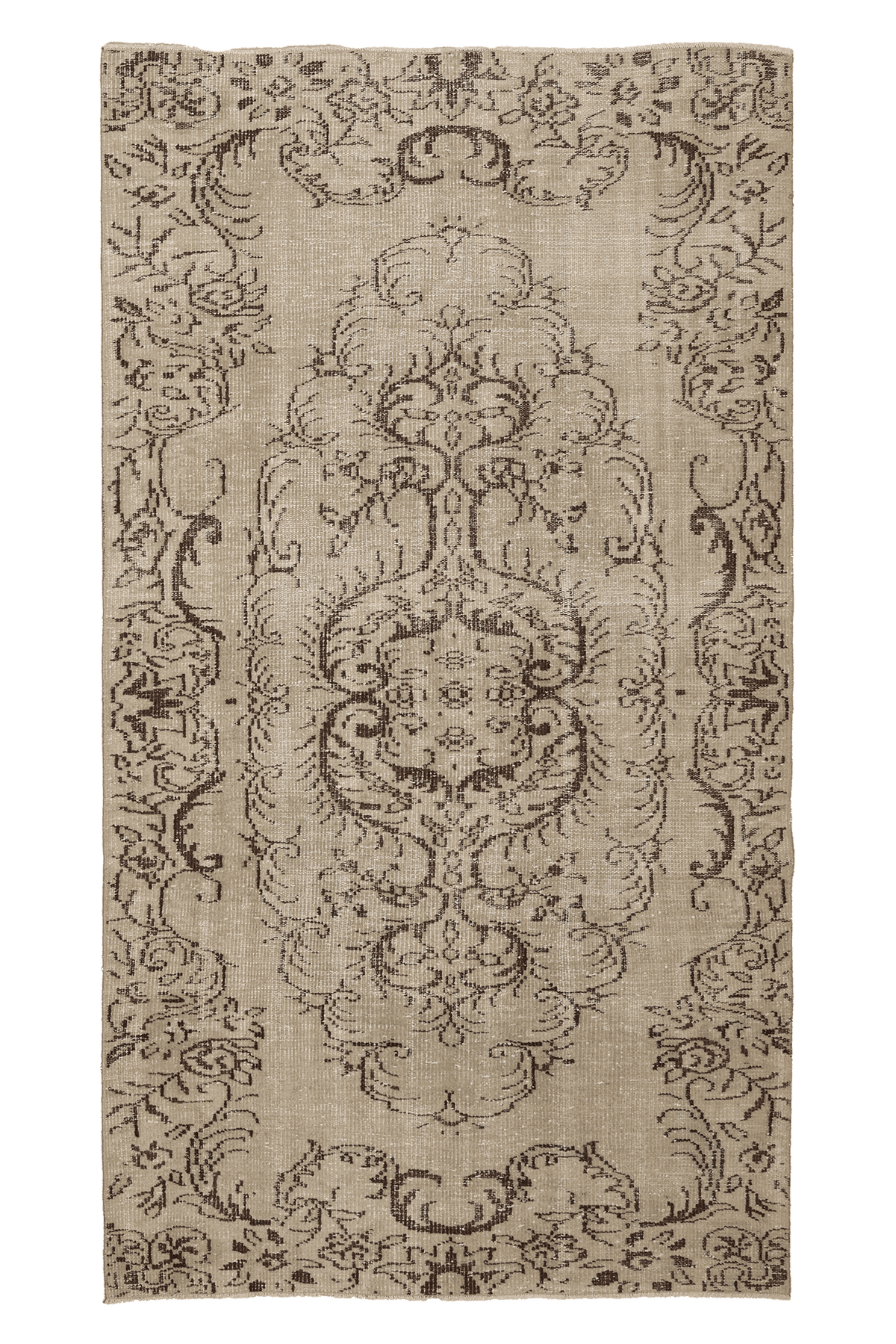 Vintage Isparta Turkish Area Rug 4x8 ft — Beige & Brown Floral