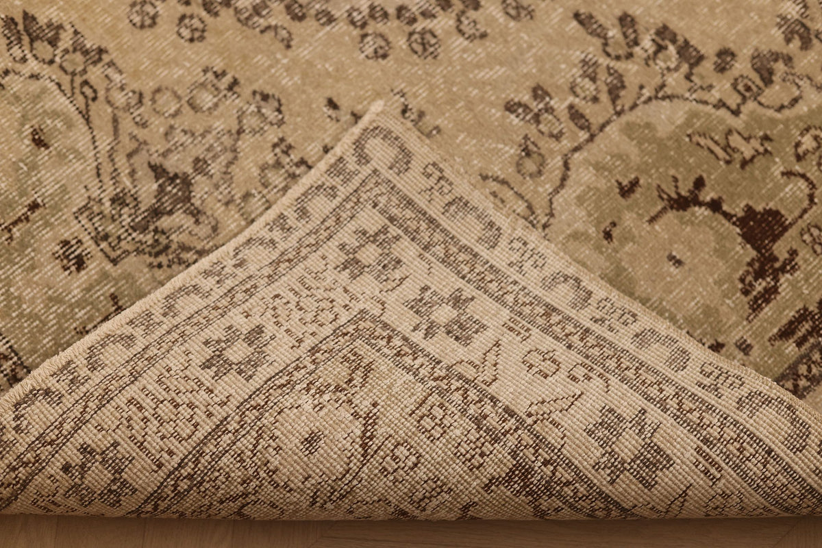 Vintage Isparta Turkish Area Rug 7x10 ft — Beige & Brown Floral