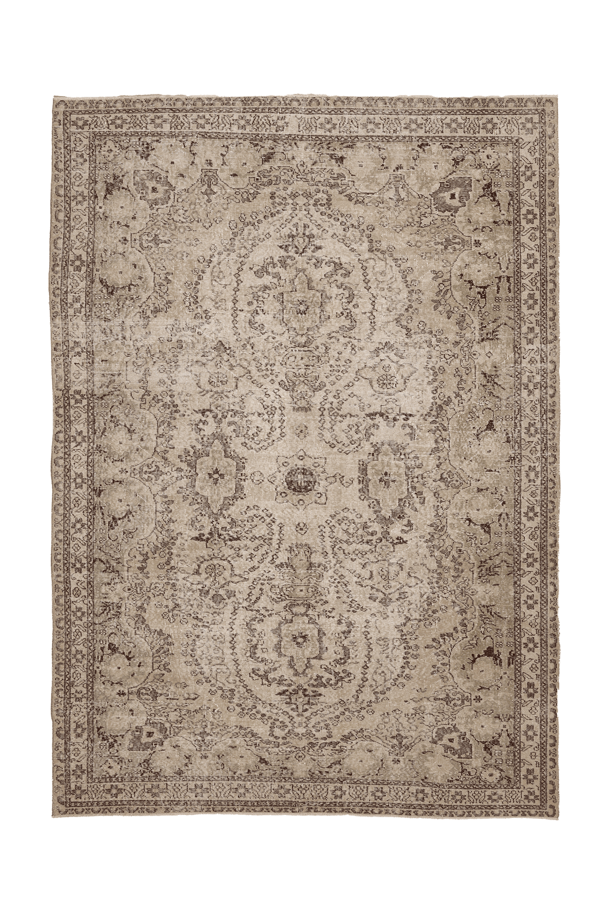 Vintage Isparta Turkish Area Rug 7x10 ft — Beige & Brown Floral