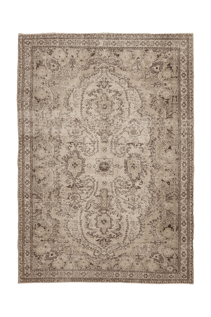 Vintage Isparta Turkish Area Rug 7x10 ft — Beige & Brown Floral