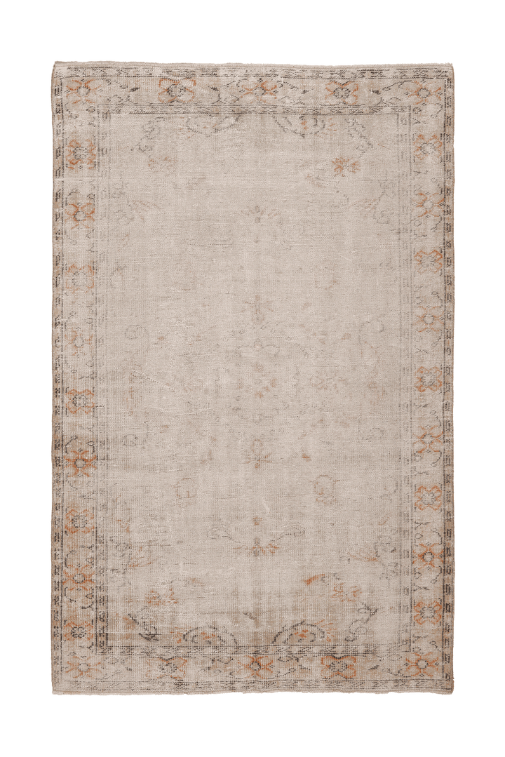 Vintage Isparta Turkish Area Rug 5x8 ft — Beige & Brown Floral