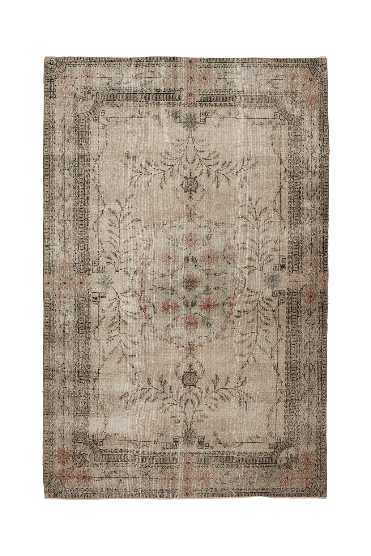 Vintage Isparta Turkish Area Rug 6x9 ft — Beige & Brown Floral