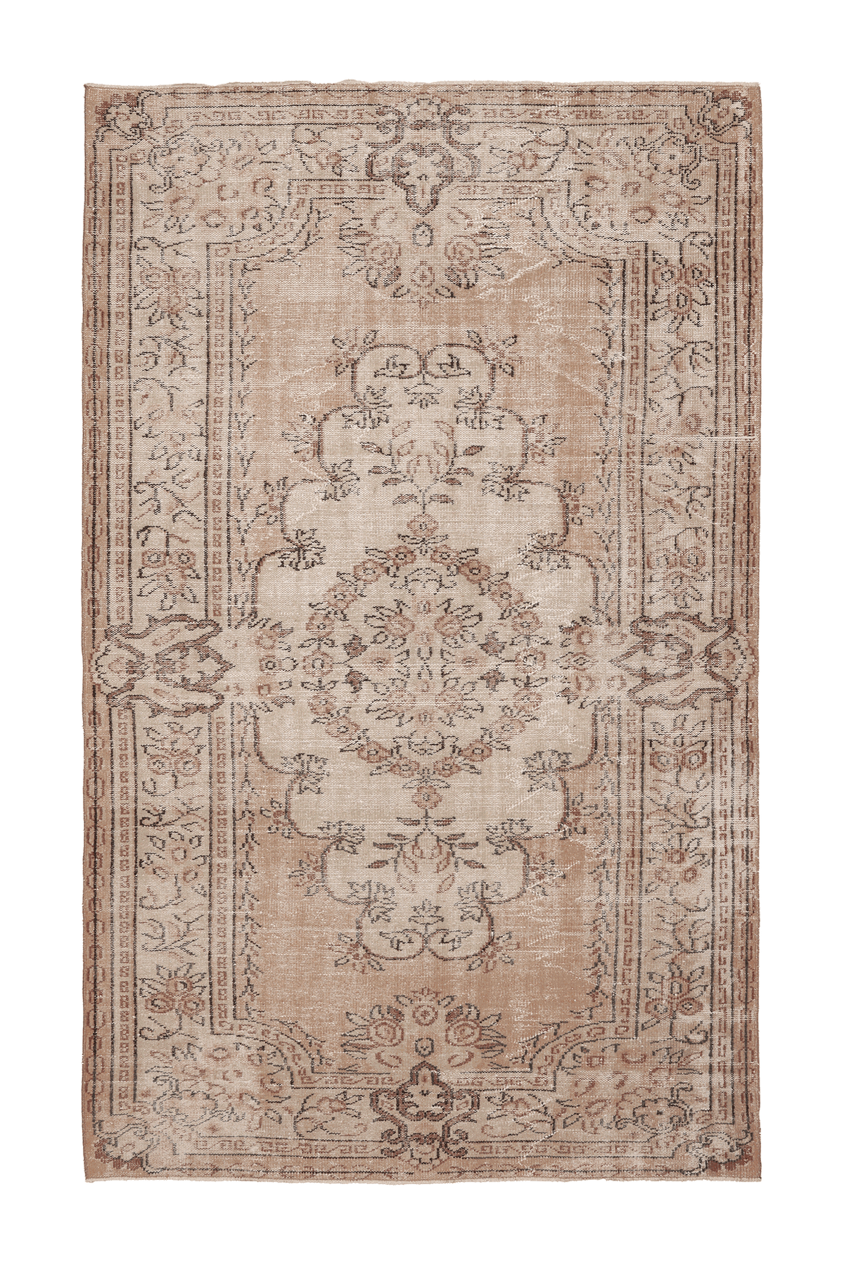Vintage Isparta Turkish Area Rug 6x10 ft — Beige & Brown Floral