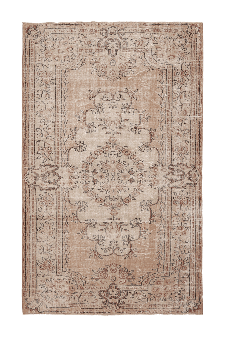 Vintage Isparta Turkish Area Rug 6x10 ft — Beige & Brown Floral