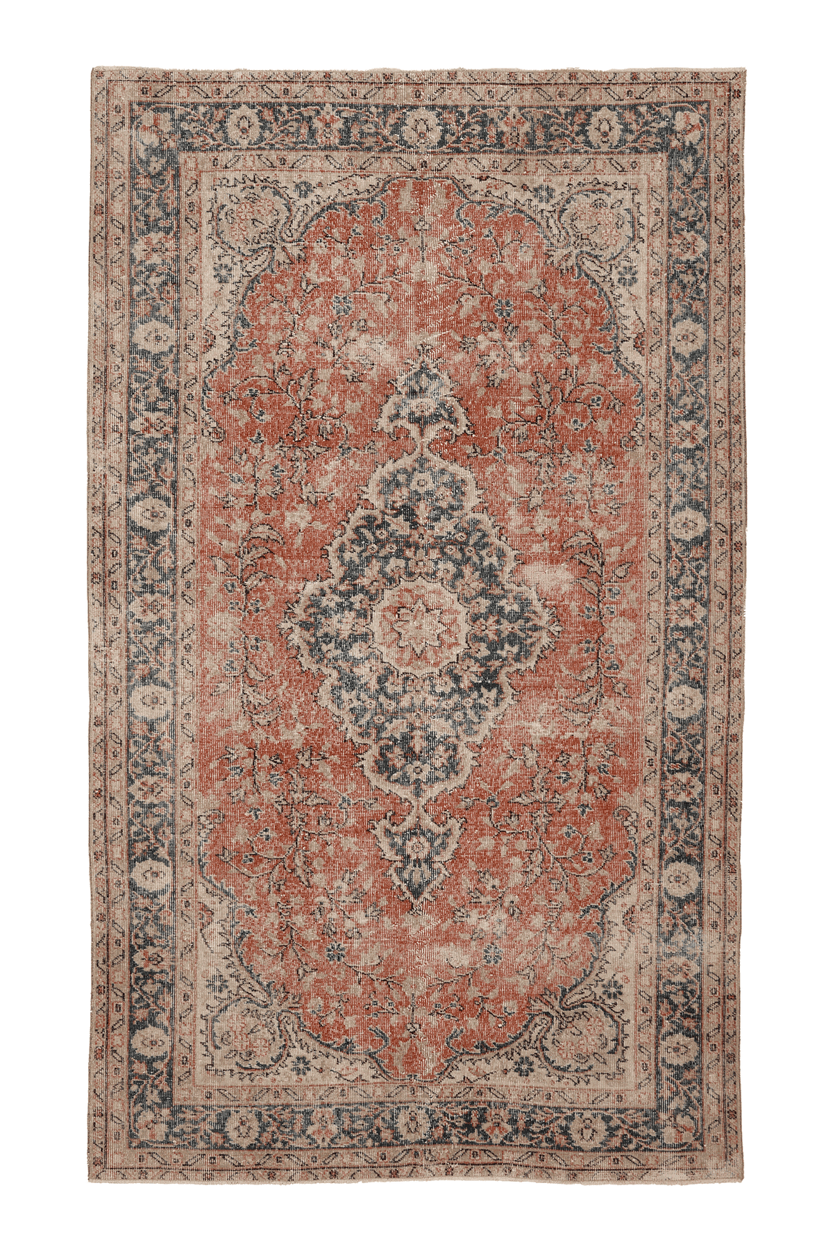 Vintage Isparta Turkish Area Rug 5x9 ft — Red & Blue Floral
