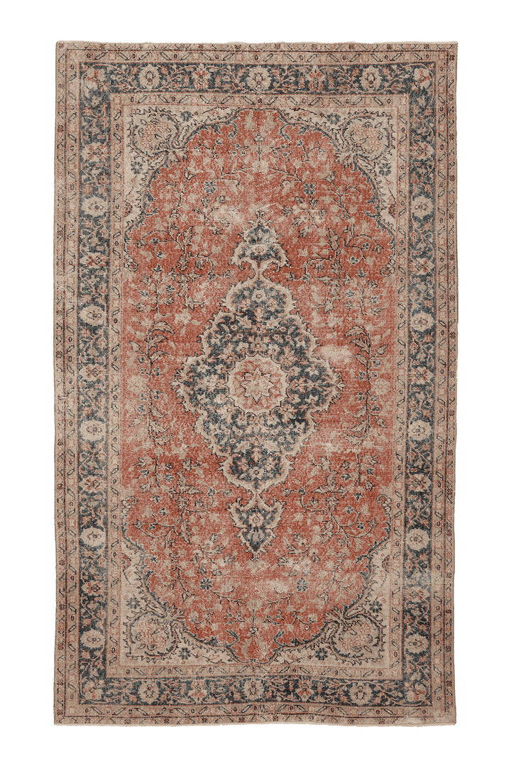 Vintage Isparta Turkish Area Rug 5x9 ft — Red & Blue Floral