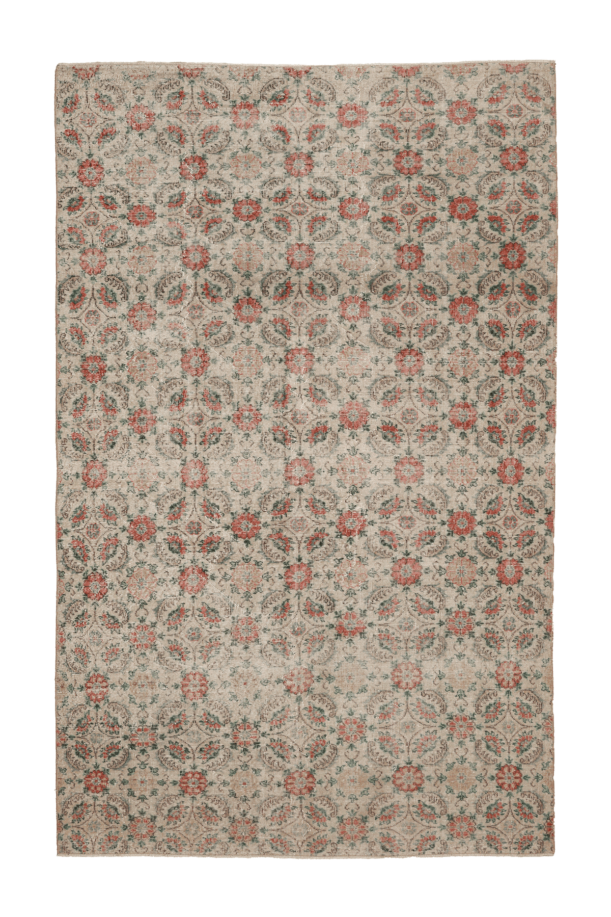 Vintage Isparta Turkish Area Rug 6x10 ft — Beige & Red Floral