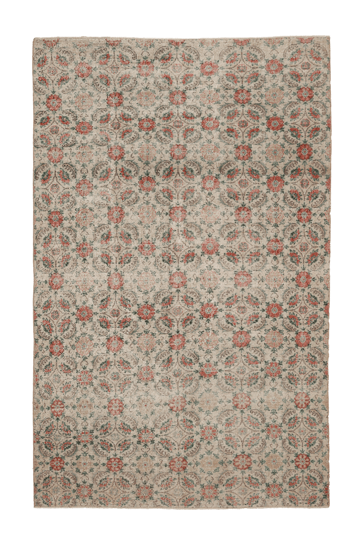 Vintage Isparta Turkish Area Rug 6x10 ft — Beige & Red Floral