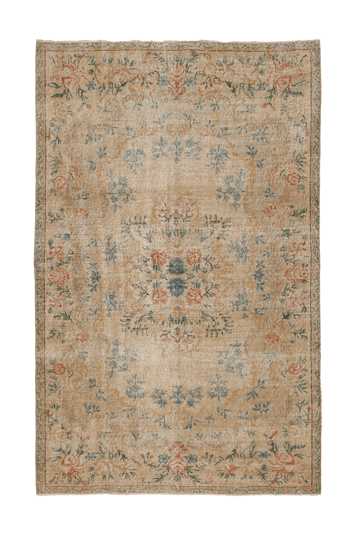 Vintage Isparta Turkish Area Rug 5x9 ft — Beige & Brown Floral