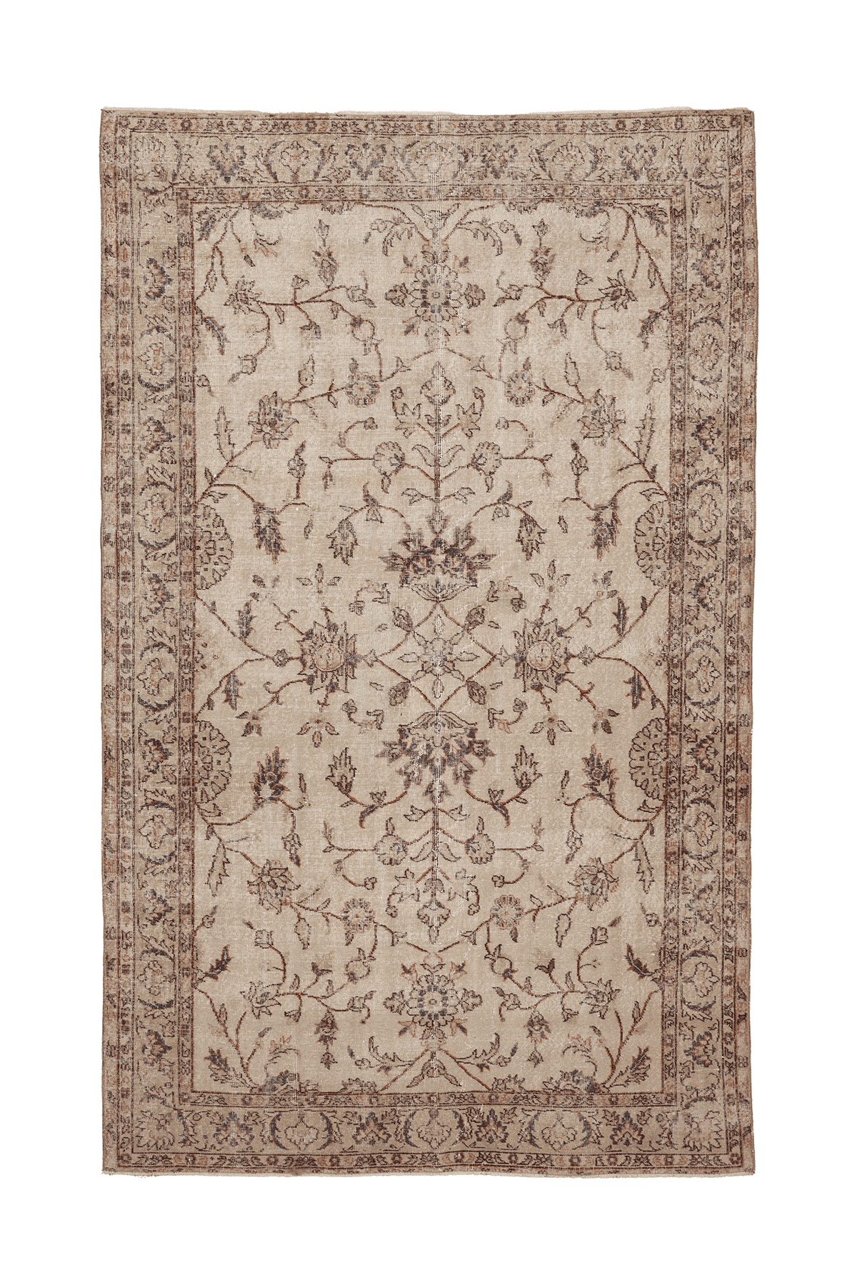 Vintage Isparta Turkish Area Rug 6x10 ft — Beige & Brown Floral