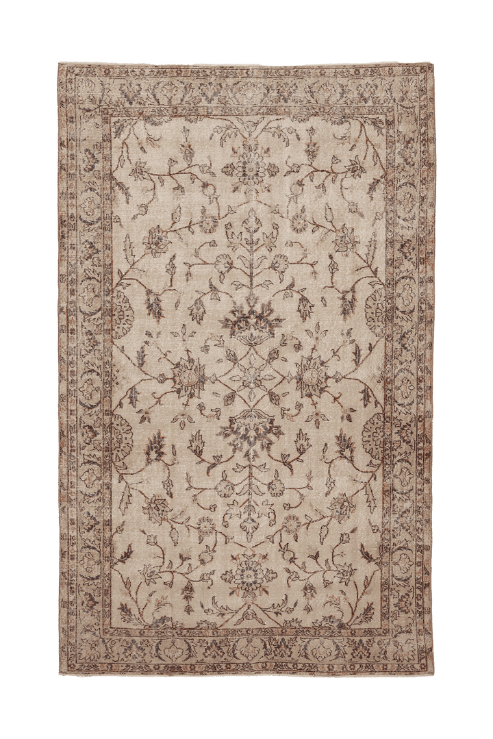 Vintage Isparta Turkish Area Rug 6x10 ft — Beige & Brown Floral