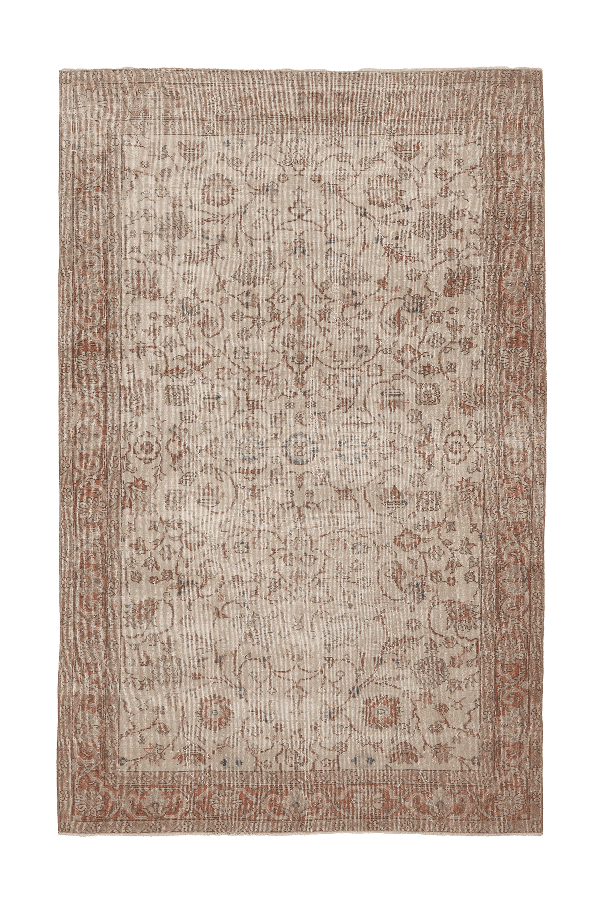Vintage Isparta Turkish Area Rug 5x8 ft — Beige & Brown Floral
